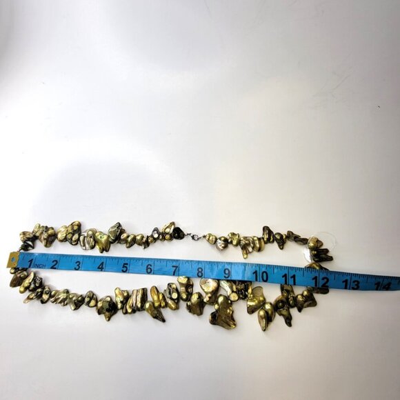 Yellow Green Mother of Pearl Keshi Large Chip Bead Necklace - Picture 8 of 13